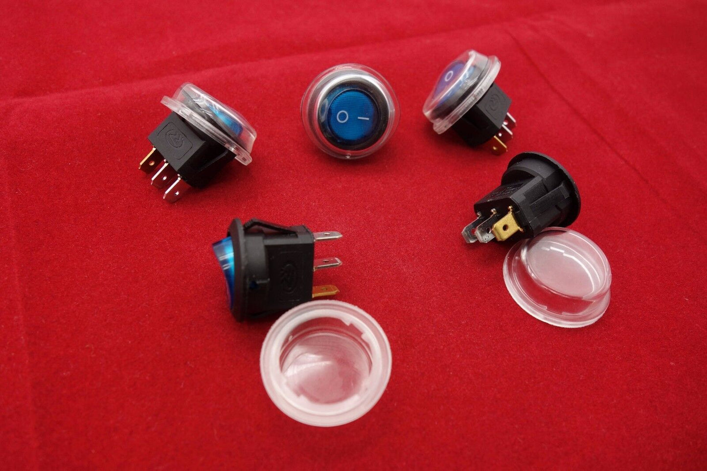 5Pcs ROUND Blue 220V Illuminated 2 Position Boat Rocker Switch Waterproof booted