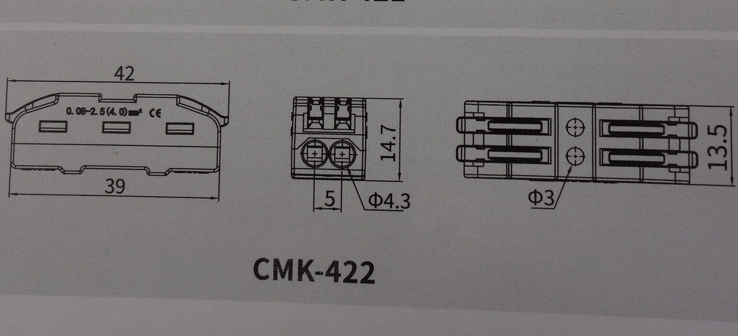 5PCS CMK-422 Terminal block Push in quick connector 32A 0.08-4MM2 11mm/0.43Inch