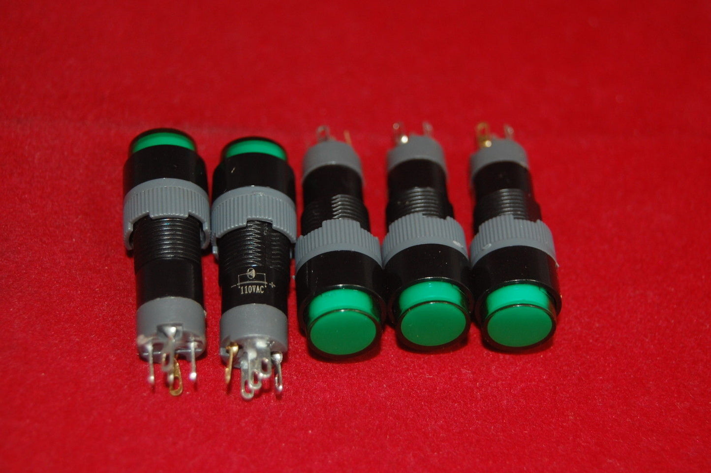 2PCS 10MM GREEN ROUND Momentary PUSH BUTTON LED ILLUMINATED 24V DC/AC 5 PINS