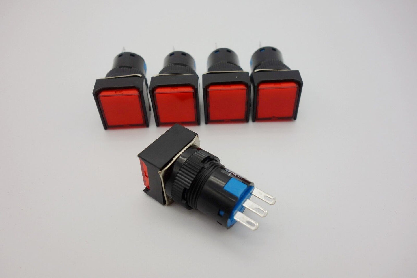5PCS 16MM Red Square Maintained PUSH BUTTON 3 Pins 250V AC 3A / DC 30V 5A