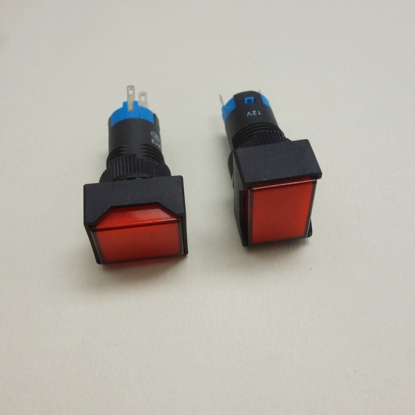 2PCS 12MM RED LED ILLUMINATED Rectangular Momentary PUSH BUTTON 2NO/2NC 2POLES