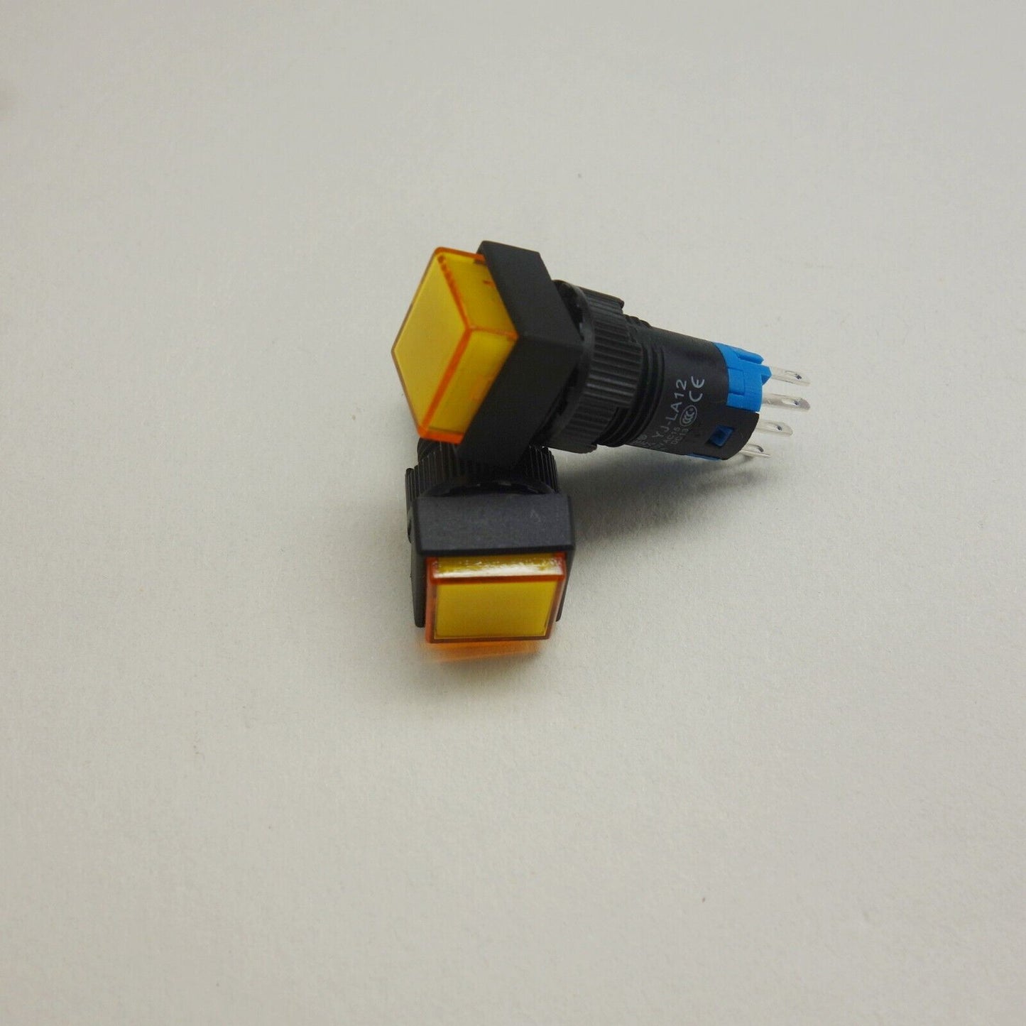 2PCS 12MM Yellow LED ILLUMINATED Square Momentary PUSH BUTTON 2NO/2NC 2POLES 8P