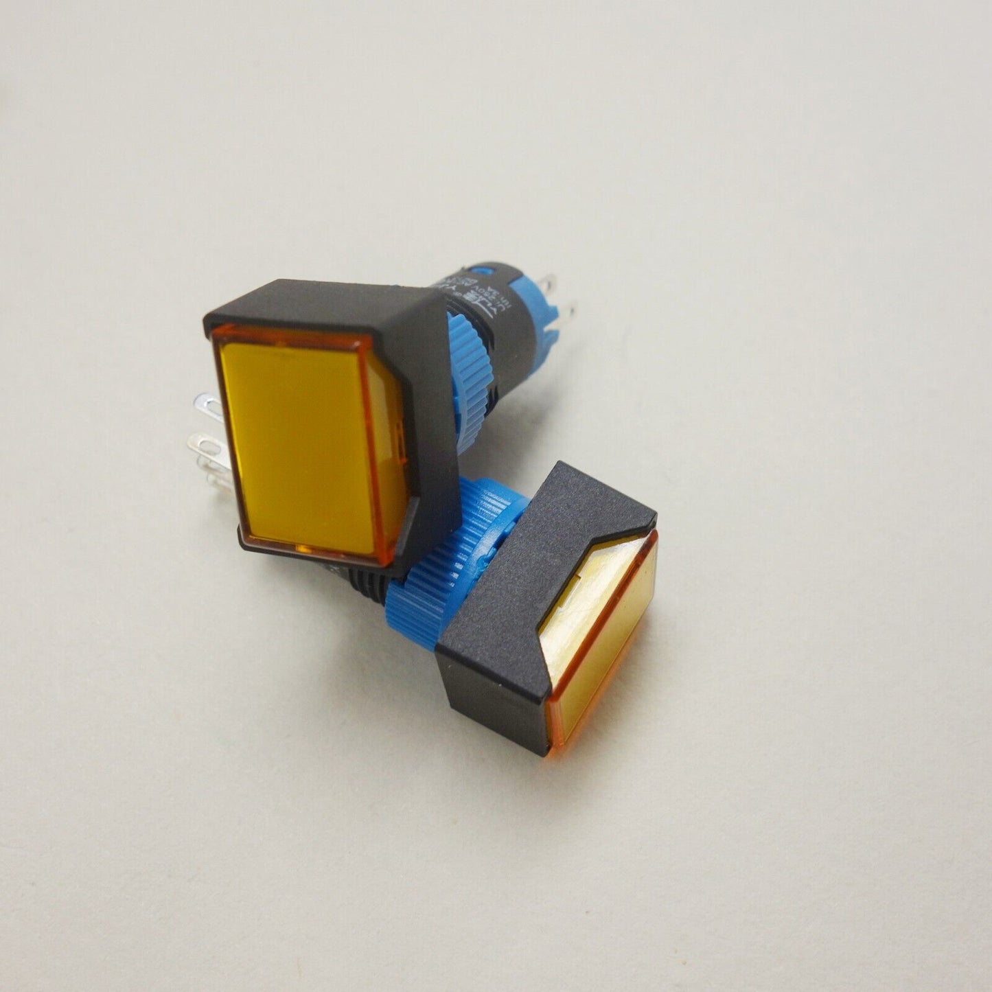 2PCS 12MM Yellow LED ILLUMINATED Rectangular Latching PUSH BUTTON 2NO/2NC 2POLES