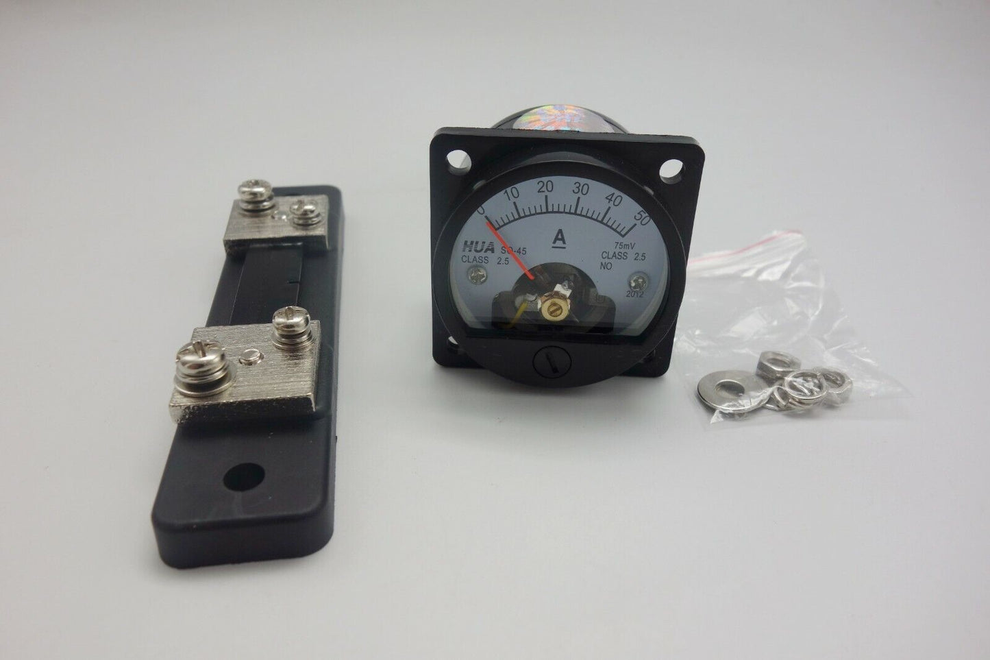1PC DC 0-50A Analog Ammeter Panel AMP Current Meter SO45 Cutout 45mm with Shunt