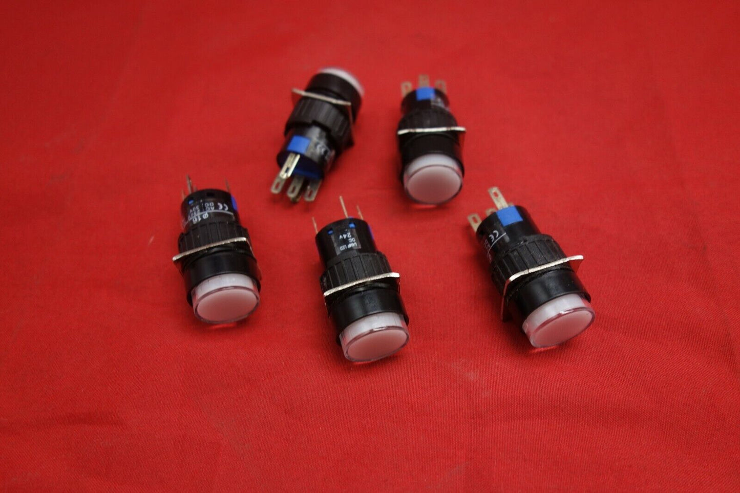 5PCS 16MM White ROUND Maintained PUSH BUTTON ILLUMINATED 24V DC/AC 5 PINS