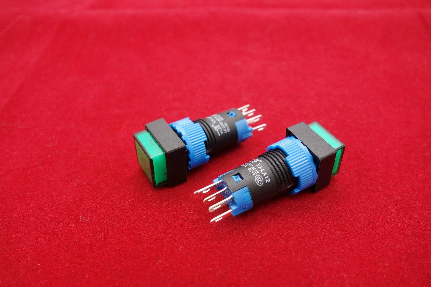 2PCS Cutout 12MM 6V Green LED ILLUMINATED Square Momentary PUSH BUTTON 5 PINS