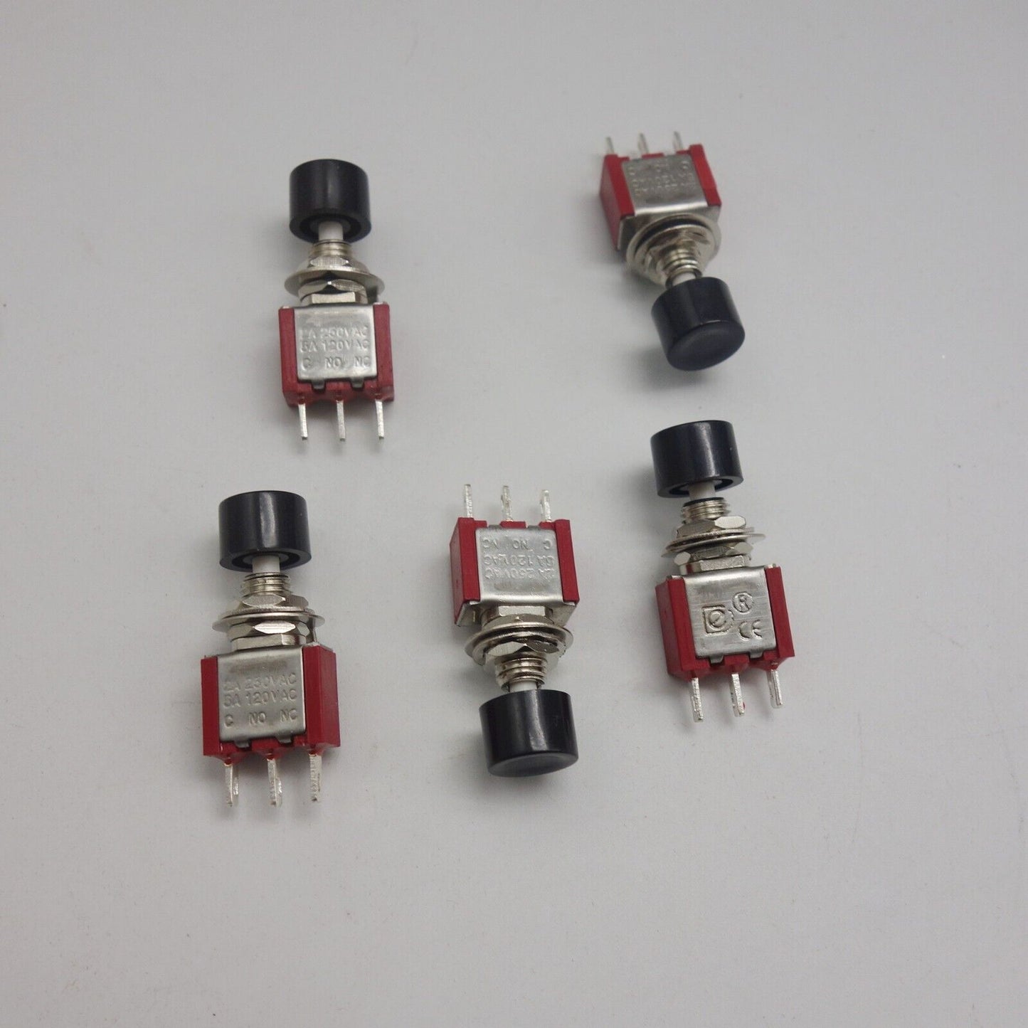 5PCS 6MM Miniature Push Button Switch 3 PIN ON-ON Momentary 250V AC 2A BLACK