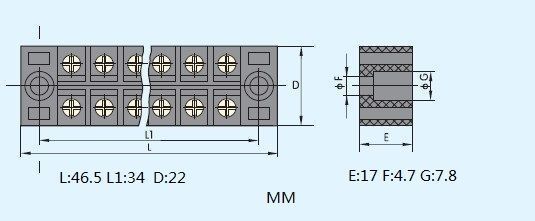 5pcs 3 Position 15A Barrier Dual Row Terminal Block/Strip w/Cover screw hole