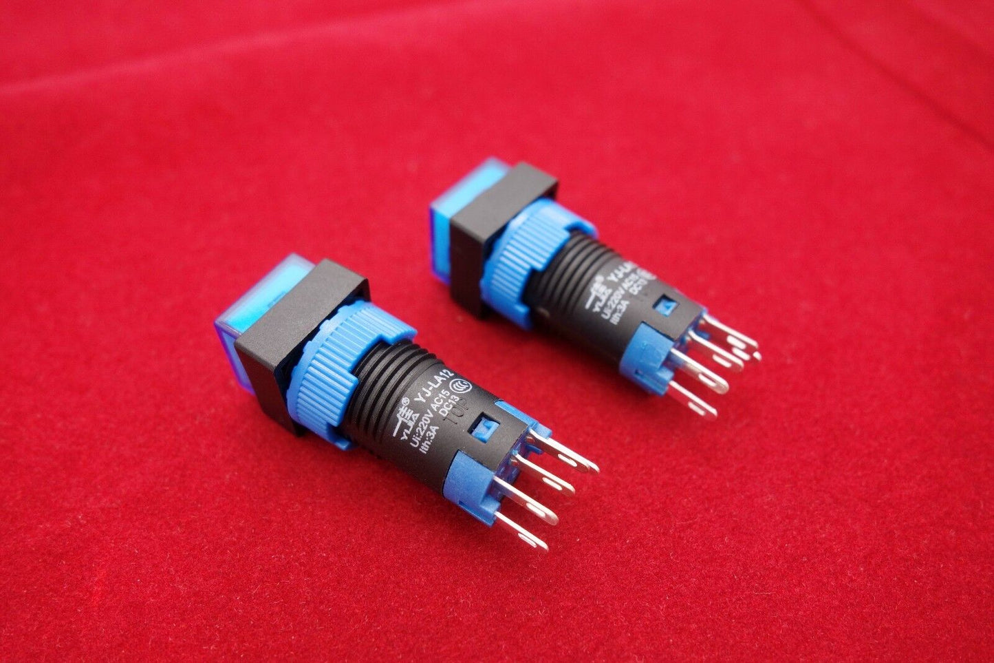 2PCS Cutout 12MM 48V Blue LED ILLUMINATED Square Momentary PUSH BUTTON 5 PINS