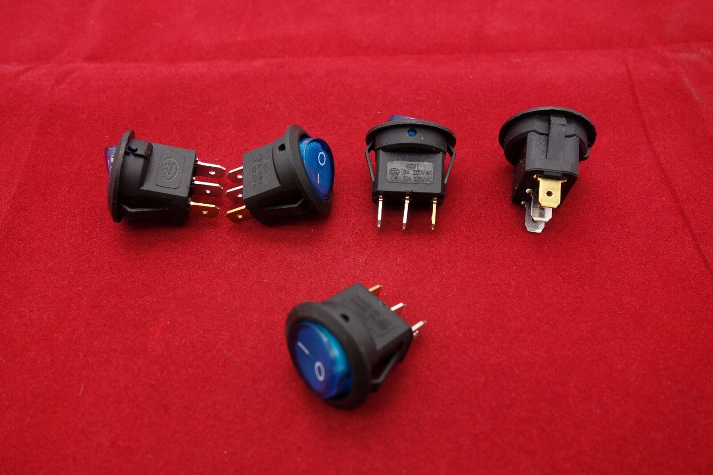 5 Pcs ROUND Blue Light Illuminated 2 Position Boat Rocker Switch 3 Pin 12V AC/DC