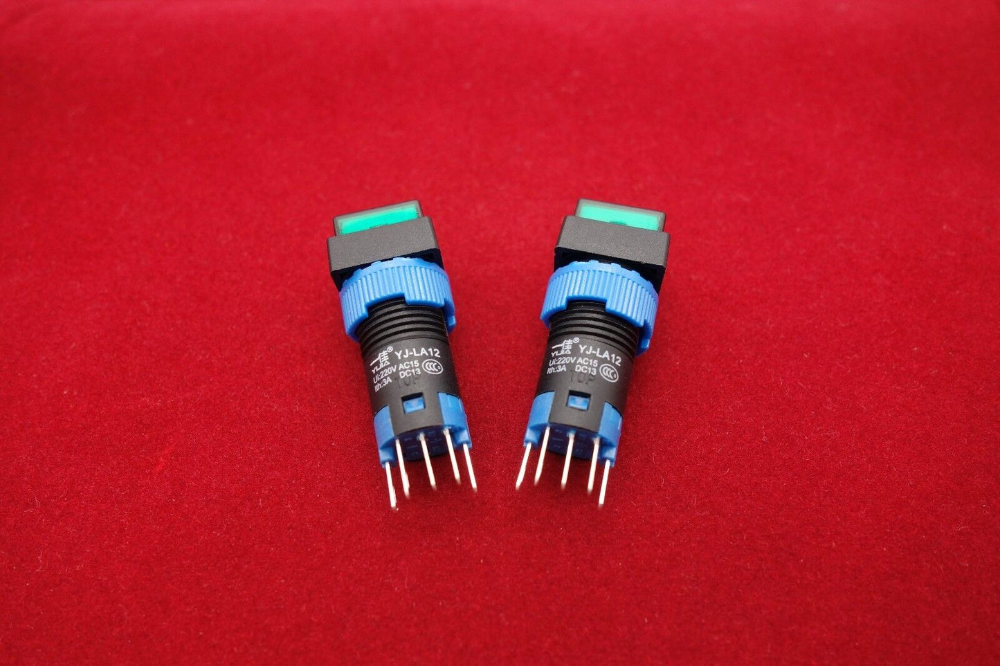 2PCS Cutout 12MM 48V Green LED ILLUMINATED Square Momentary PUSH BUTTON 5 PINS