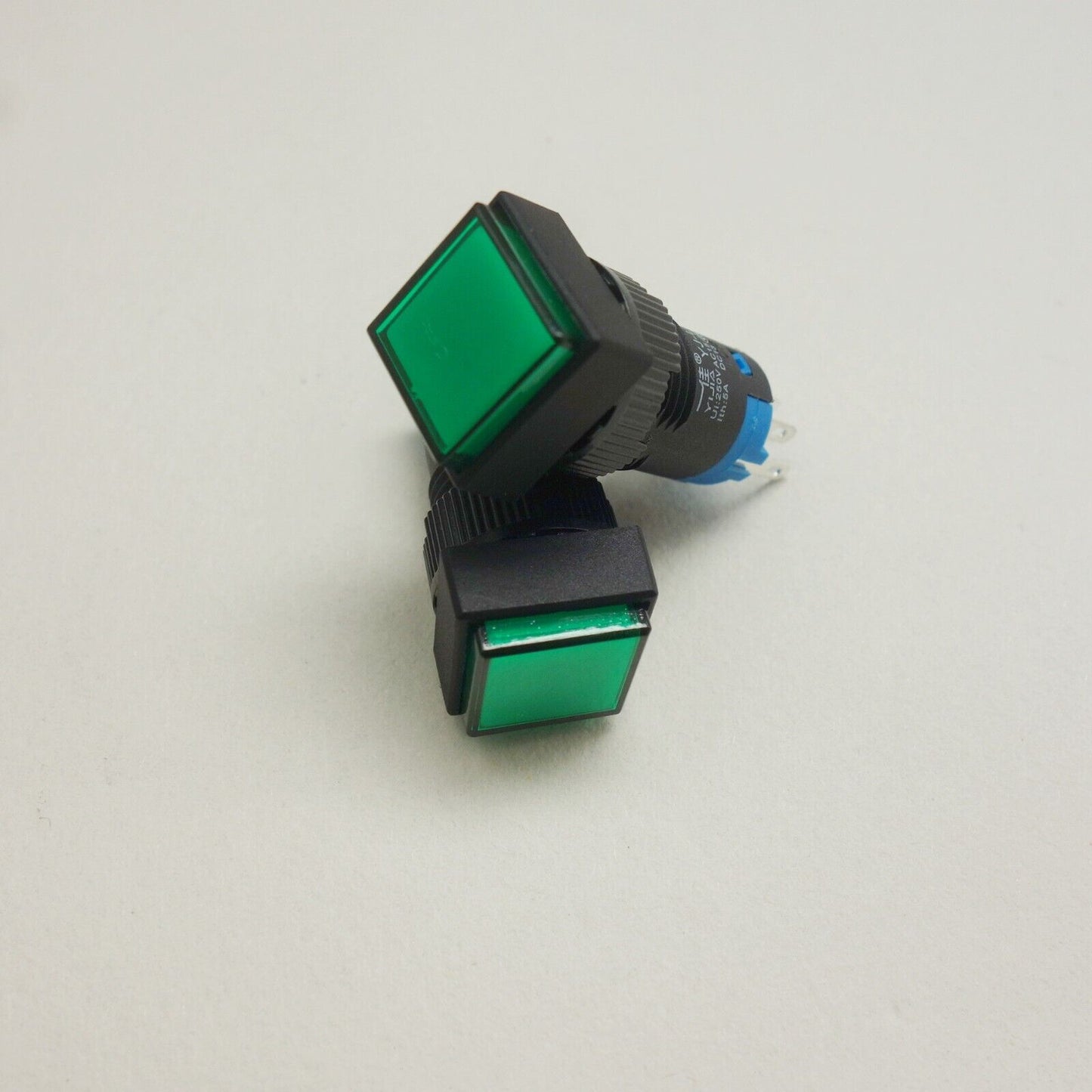 2PCS 12MM Green LED ILLUMINATED Square Latching PUSH BUTTON 2NO/2NC 2POLES 8P