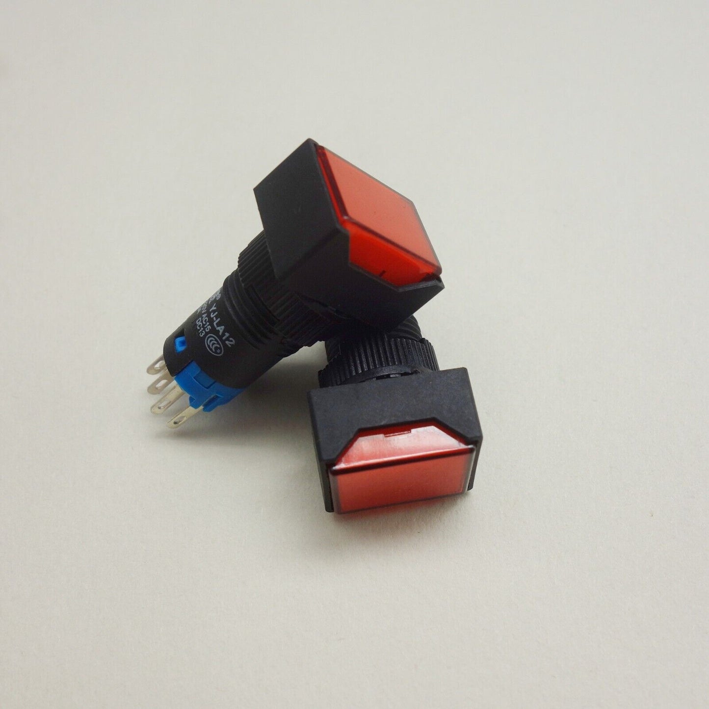 2PCS 12MM RED LED ILLUMINATED Rectangular Latching PUSH BUTTON 2NO/2NC 2POLES 8P