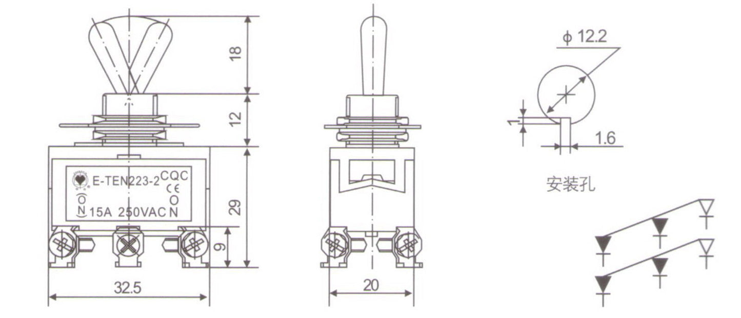 2PCS 6PIN ON-ON Toggle Switch 15A Screw Termianls MOMENTARY water proof