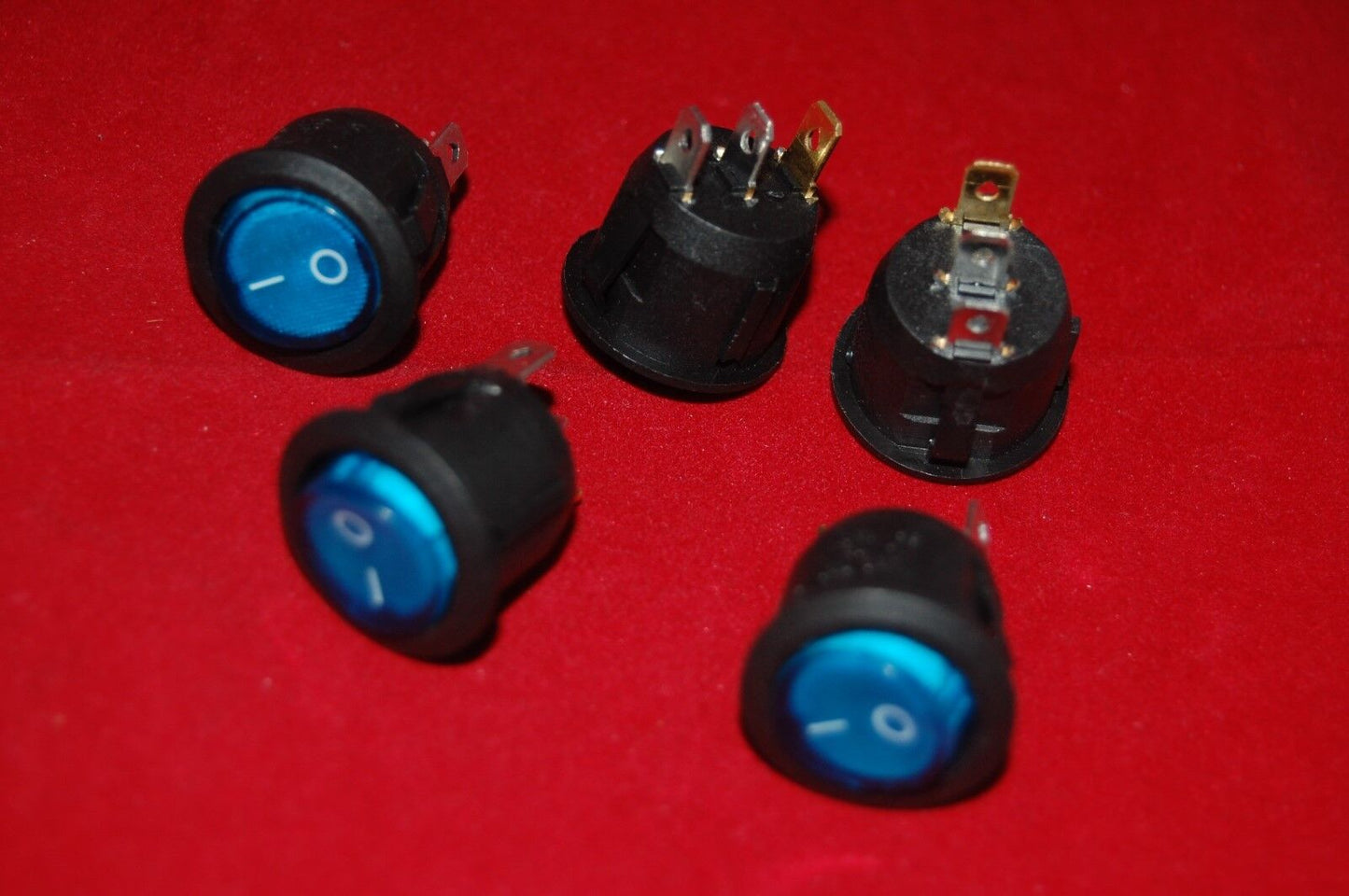 5Pcs ROUND Blue Light Illuminated 2 Position Boat Rocker Switch 3 Pin 220V AC