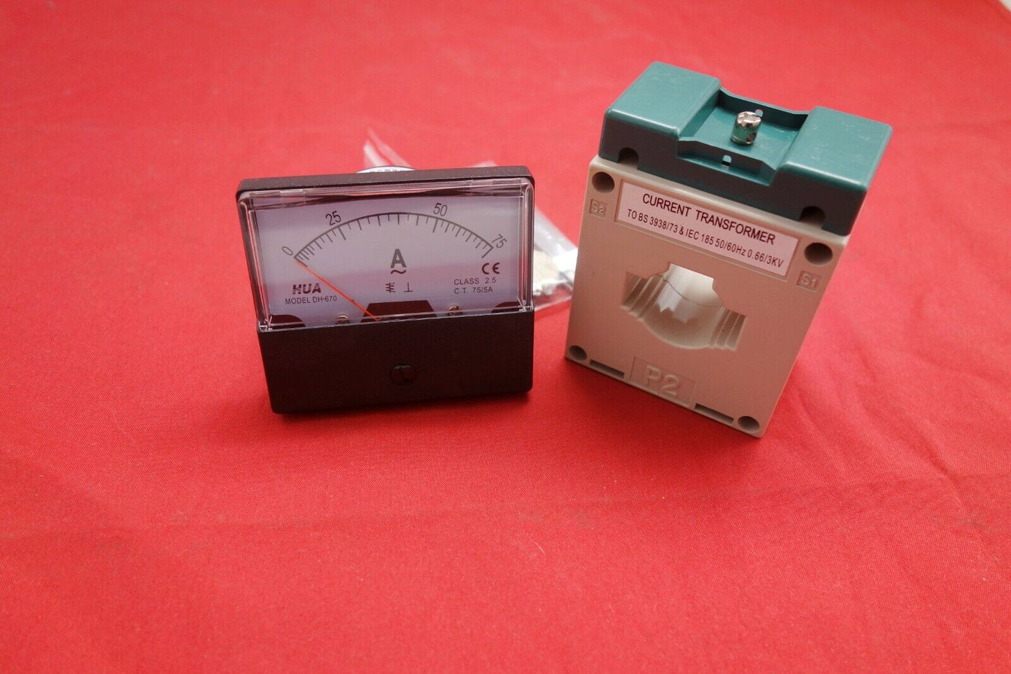 1PC AC 75A Analog Ammeter Panel AMP Current Meter 0-75A 60*70MM with transformer