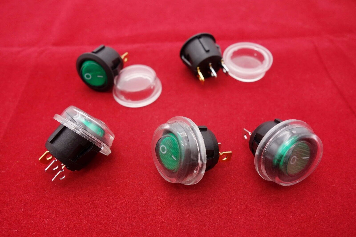 5Pcs 24V Green Illuminated Round 2 Position Rocker Switch with Waterproof Boot