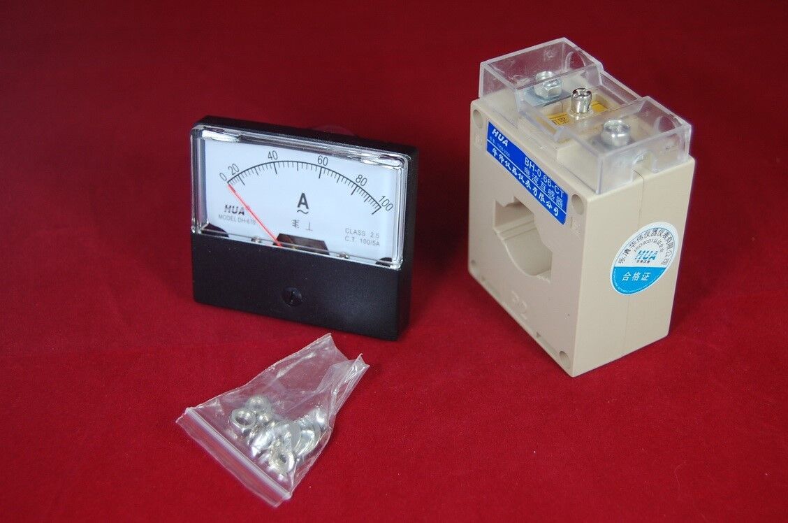 AC 100A Analog Ammeter Panel AMP Current Meter 0-100A 60*70MM with transformer