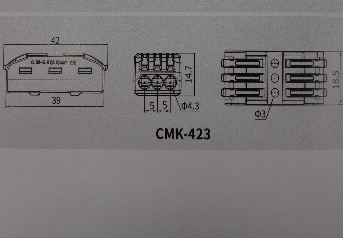 5PCS CMK-423 Terminal block Push in quick connector 32A 0.08-4MM2 3P 6 Circuits