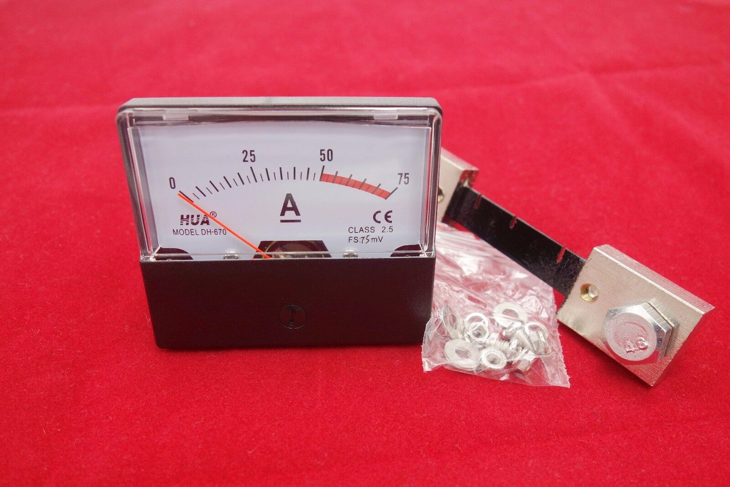1PC DC 0-75A Analog Ammeter Panel AMP Current Meter 60*70MM with 75mV Shunt