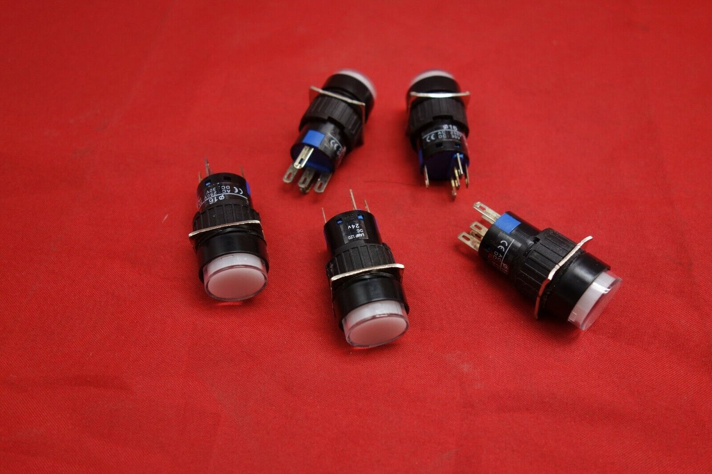 5PCS 16MM White ROUND Maintained PUSH BUTTON ILLUMINATED 24V DC/AC 5 PINS