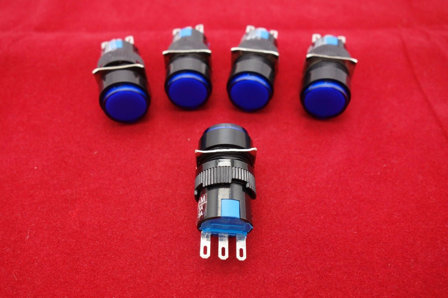 5PCS 16MM Blue ROUND Maintained Latching PUSH BUTTON SWITCH 3 PINS 250V 3A