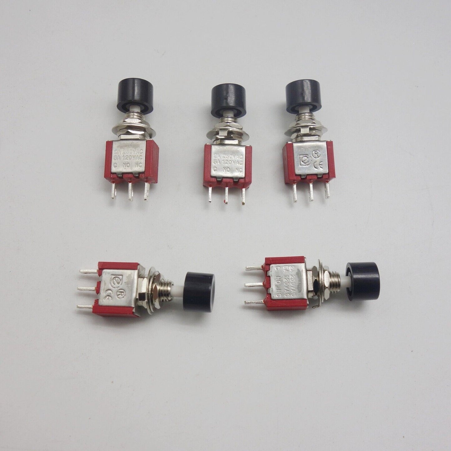 5PCS 6MM Miniature Push Button Switch 3 PIN ON-ON Momentary 250V AC 2A BLACK