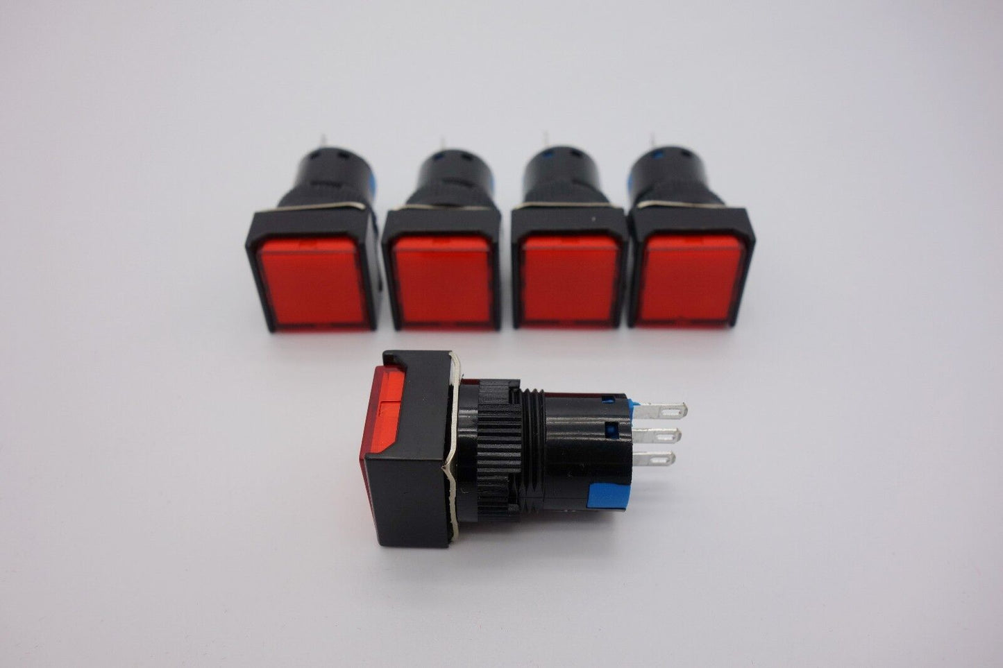 5PCS 16MM Red Square Momentary PUSH BUTTON Switch 3 Pins LA39-E11F/R