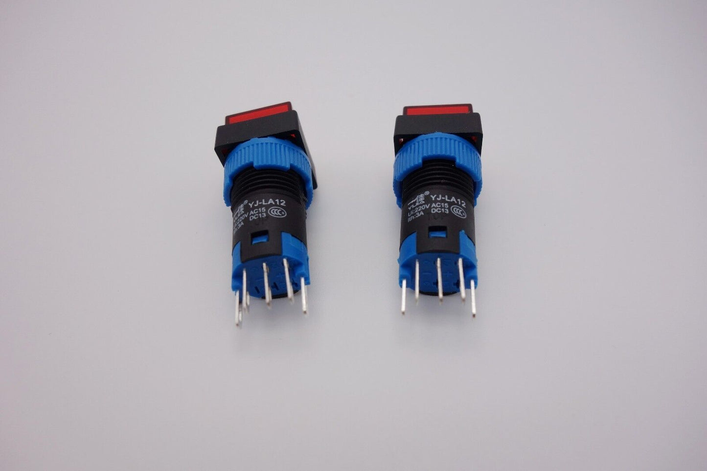 2PCS Cutout 12MM 48V Red LED ILLUMINATED Square Maintained PUSH BUTTON 5 PINS
