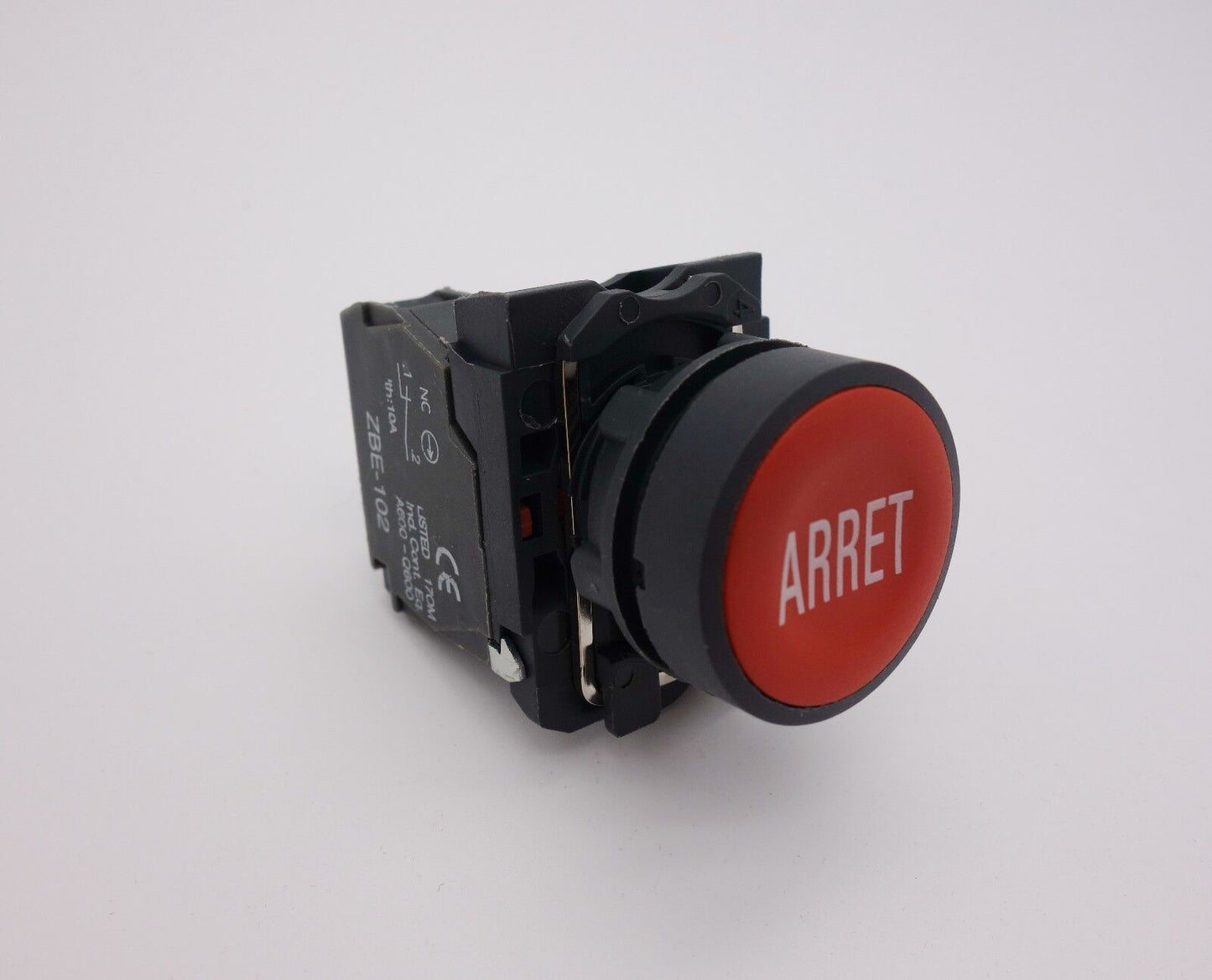 2PCS 22MM PUSHBUTTON SWITCH FITS XB5AA433 RED with ARRET marking 1NC momentary