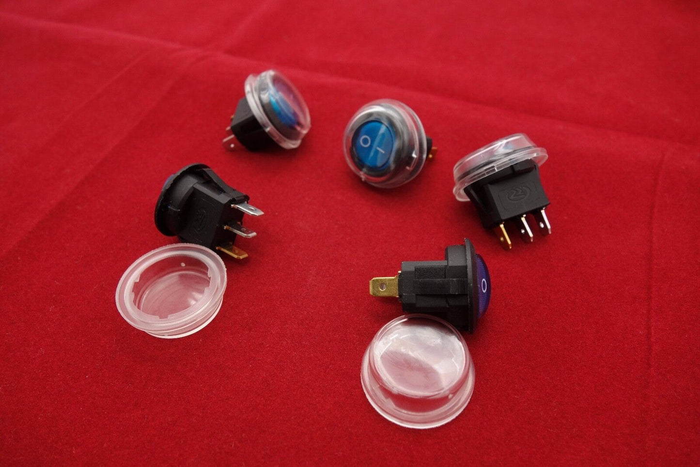 5Pcs ROUND Blue 220V Illuminated 2 Position Boat Rocker Switch Waterproof booted