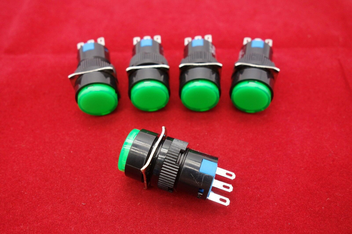 5PCS 16MM Green ROUND Momentary PUSH BUTTON SWITCH 3 PINS 250V 3A