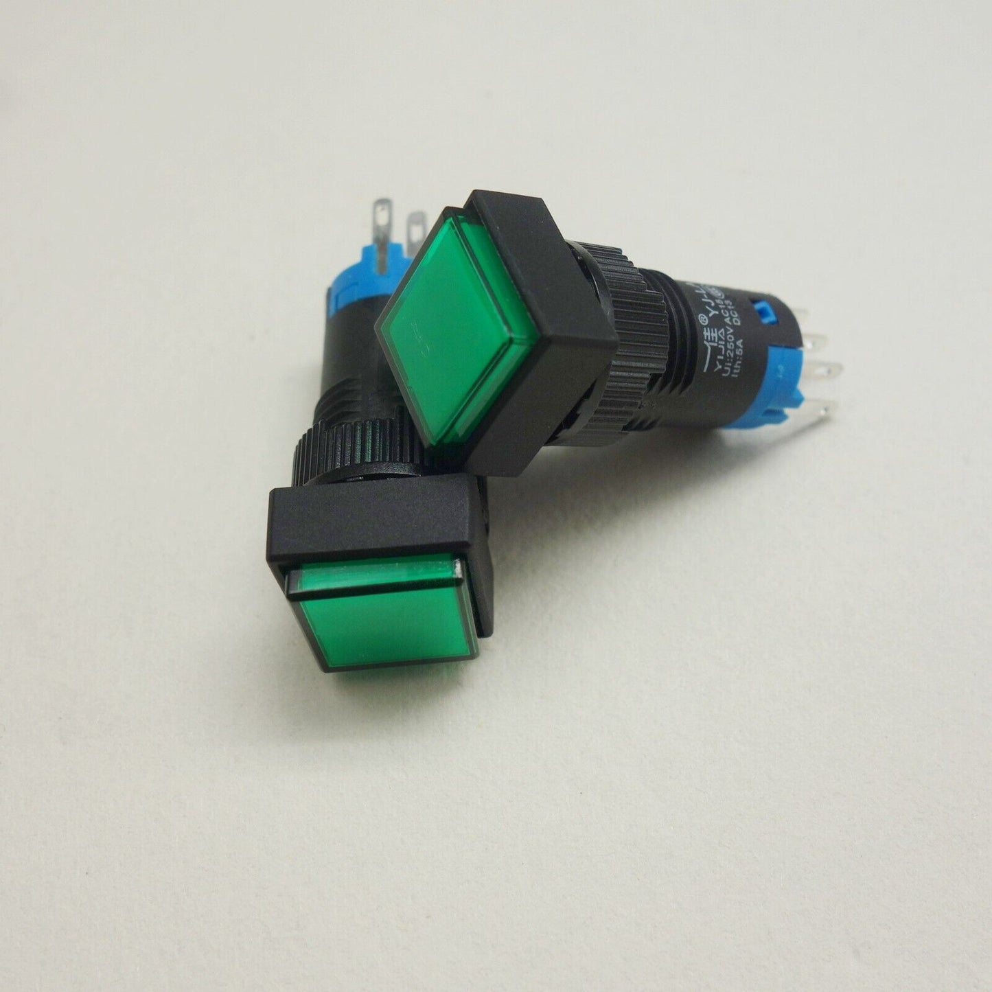 2PCS 12MM Green LED ILLUMINATED Square Latching PUSH BUTTON 2NO/2NC 2POLES 8P