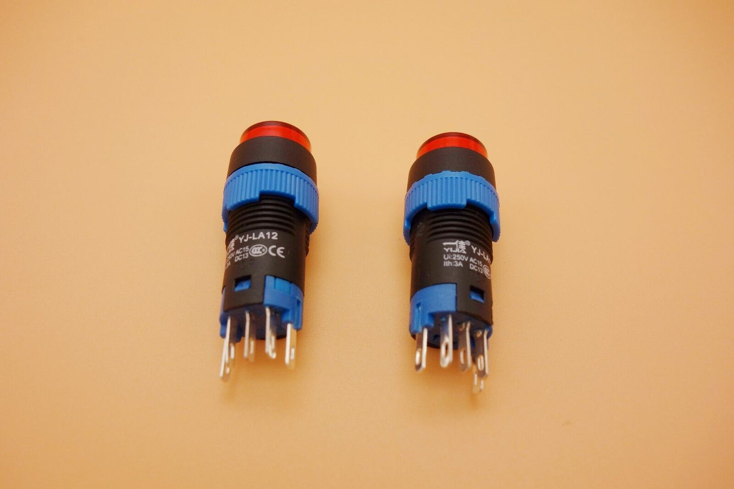 2PCS Cutout 12MM 48V Red LED ILLUMINATED Round Latching PUSH BUTTON 5 PINS