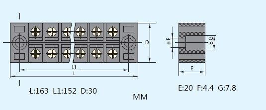 Lot of 5pcs 12 Position 25A 600V Barrier Dual Row Terminal Block/Strip w/Cover