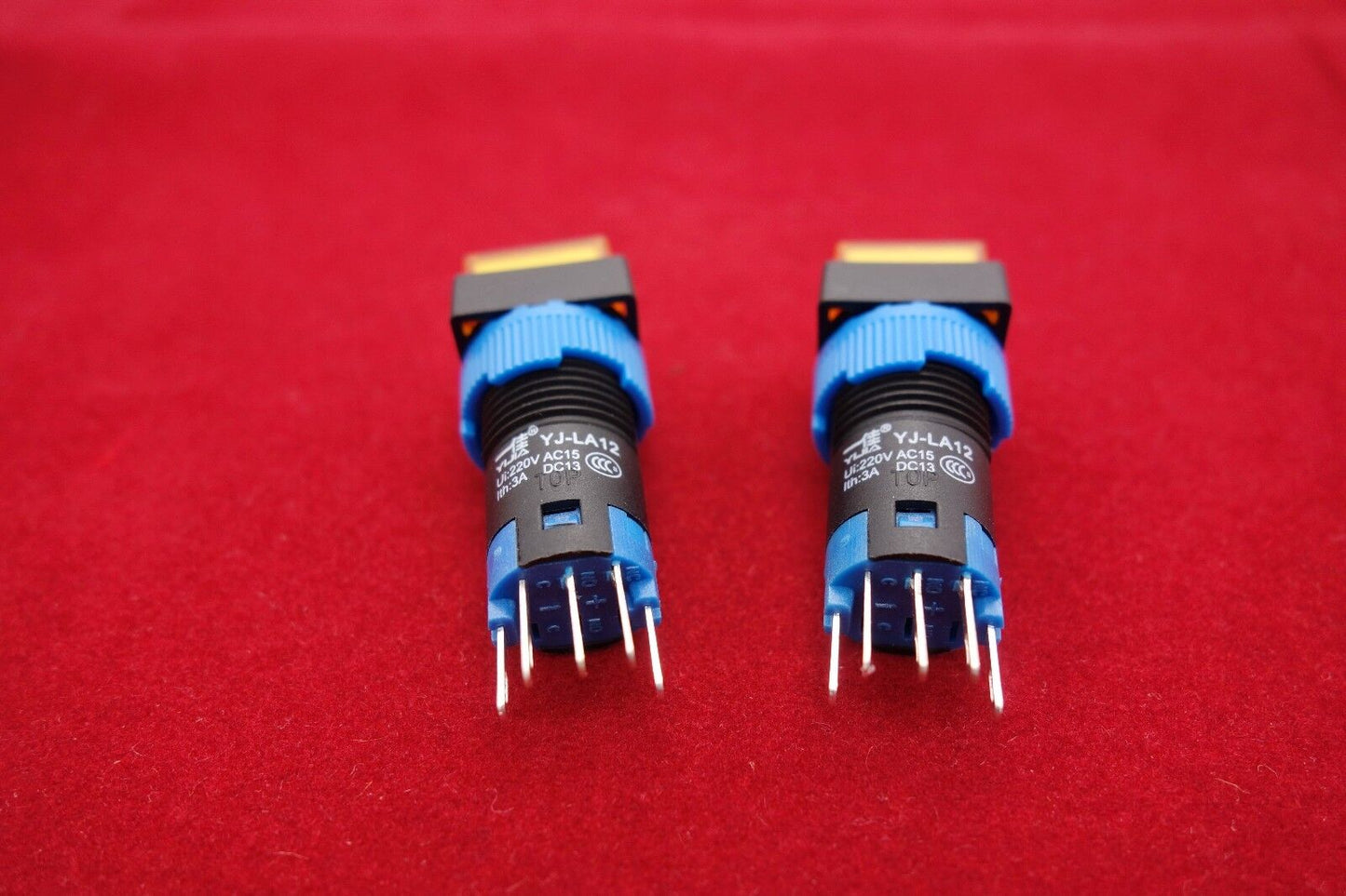 2PCS Cutout 12MM 6V YELLOW LED ILLUMINATED Square Momentary PUSH BUTTON 5 PINS