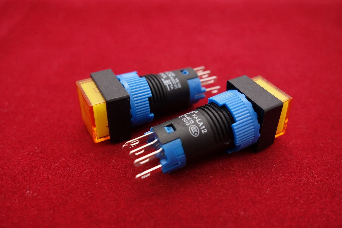 2PCS Cutout 12MM 6V YELLOW LED ILLUMINATED Square Momentary PUSH BUTTON 5 PINS