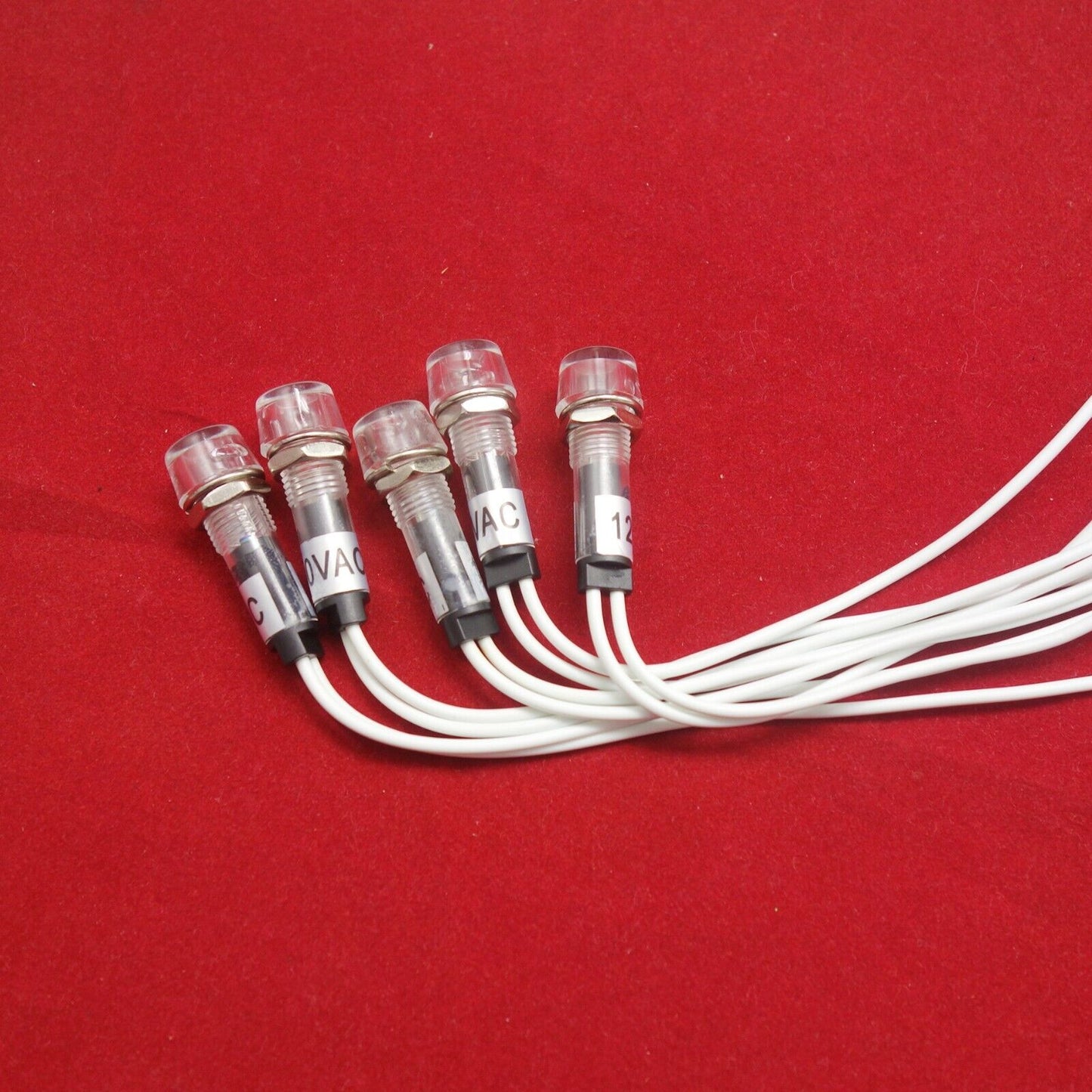 5Pcs 120V AC 10mm White Mini LED Pilot Lights CYLINDRICAL Cap with wire