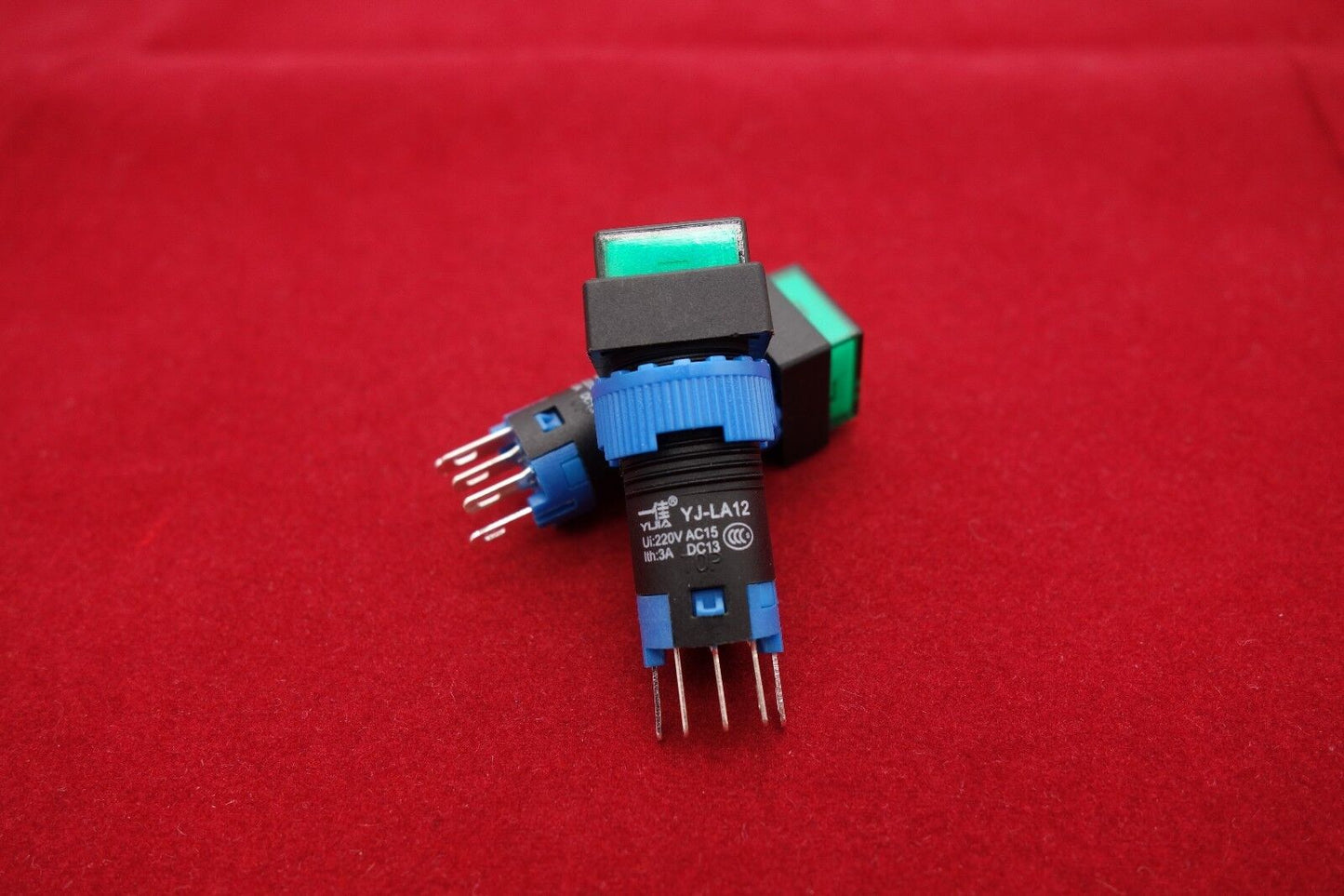 2PCS Cutout 12MM 6V Green LED ILLUMINATED Square Momentary PUSH BUTTON 5 PINS