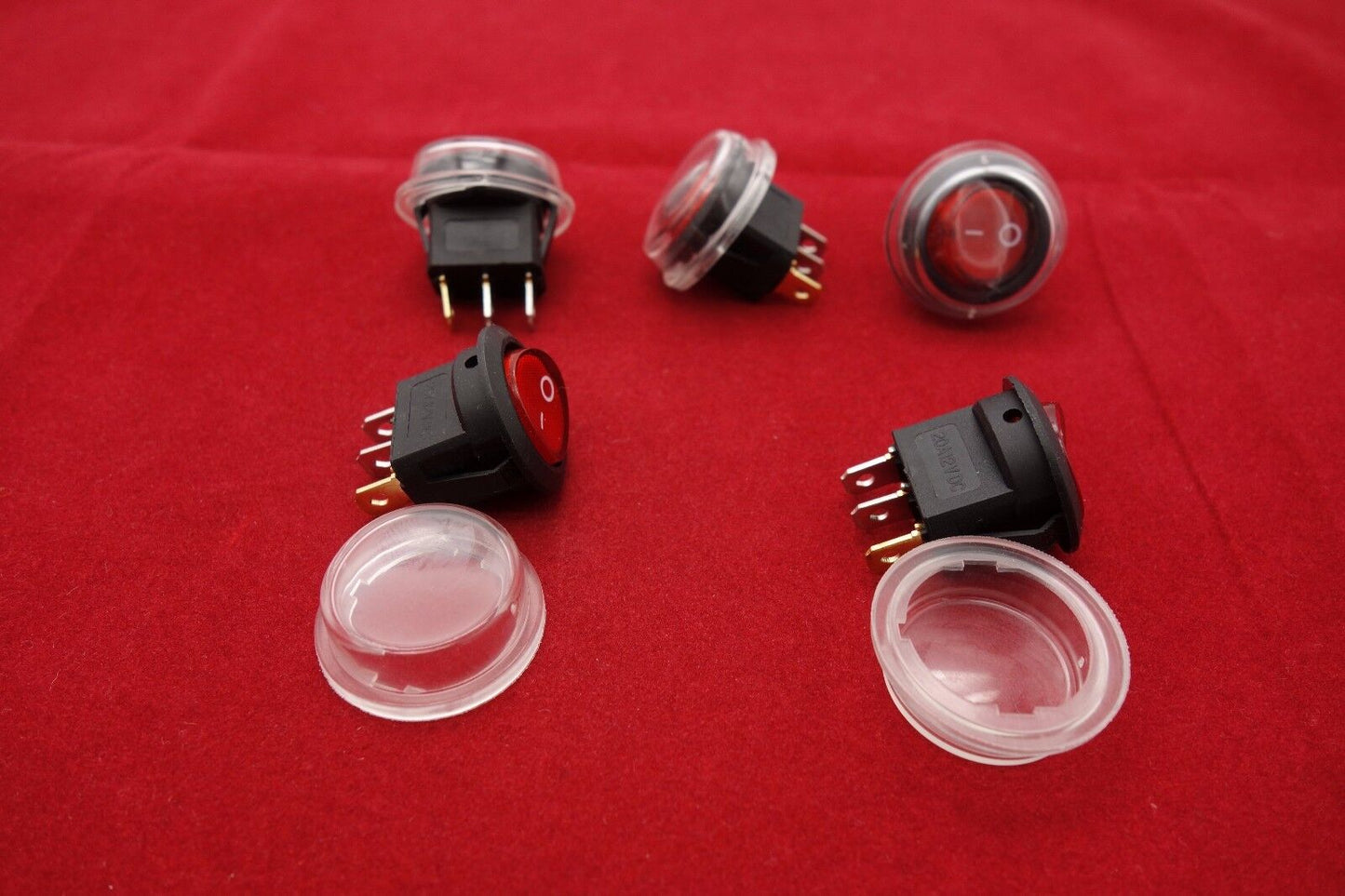 5Pcs 24V Red Illuminated Round 2 Position Rocker Switch with Waterproof Boot