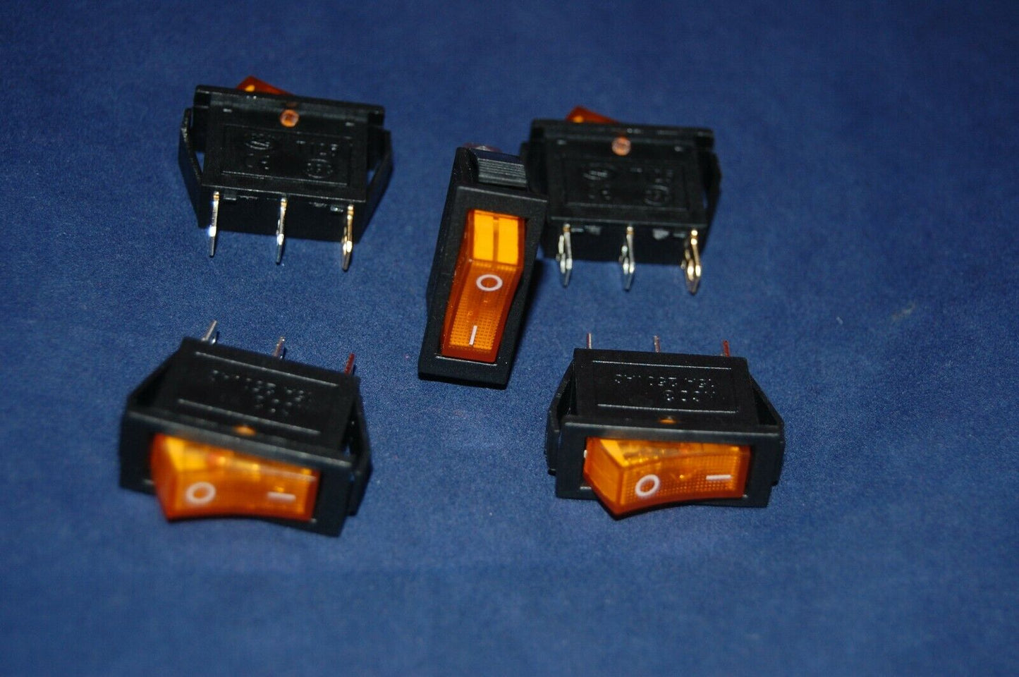 5Pcs YELLOW Light Illuminated Rectangle 2 Position Rocker Switch 3 Pin 24V AC/DC