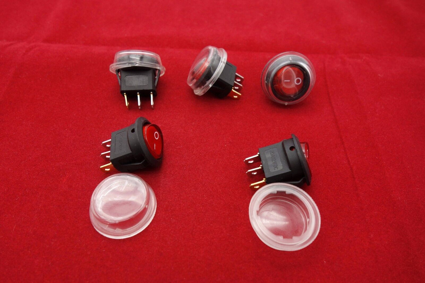 5Pcs 24V Red Illuminated Round 2 Position Rocker Switch with Waterproof Boot