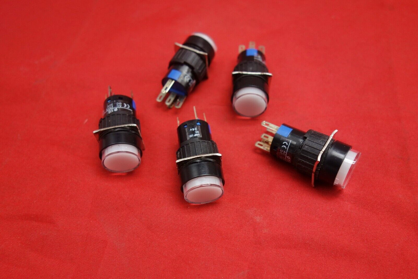 5PCS 16MM White ROUND Maintained PUSH BUTTON ILLUMINATED 6V DC/AC 5 PINS