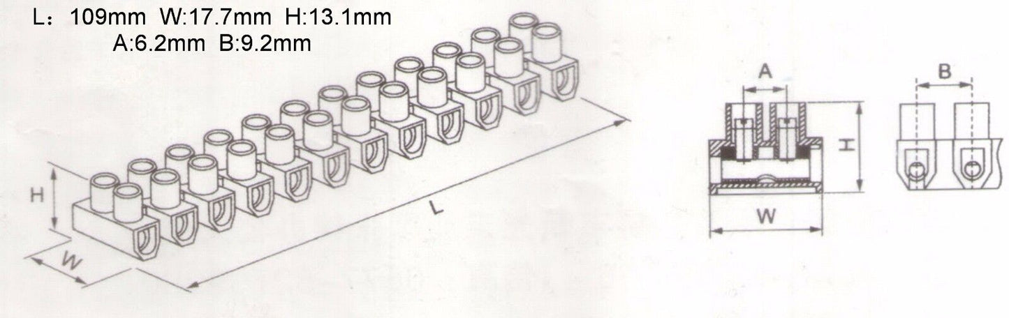 5PCS U Type 6A 12P Terminal Block Material PA 66, 94V-2 M3x4.5 High quality