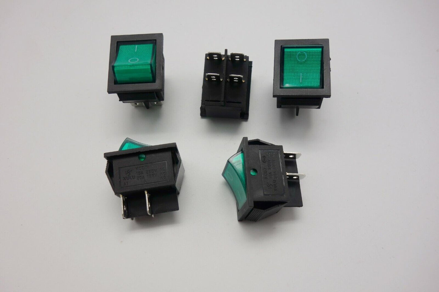 5Pcs Green 220V Light Illuminated 2 Position ON/OFF Boat Rocker Switch 4 Pin