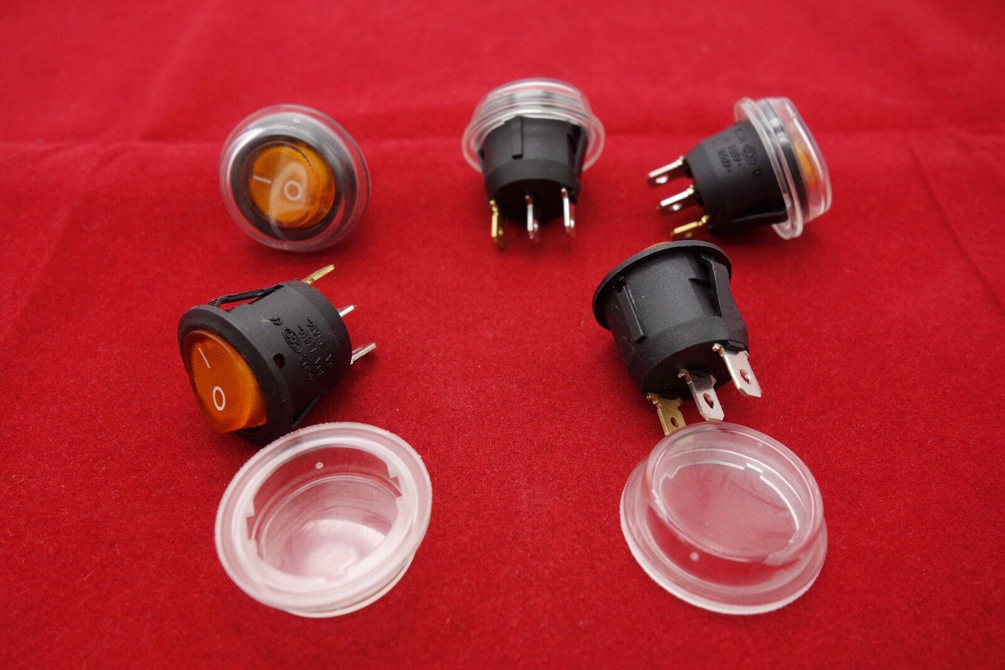 5Pcs 24V Yellow Illuminated Round 2 Position Rocker Switch with Waterproof Boot