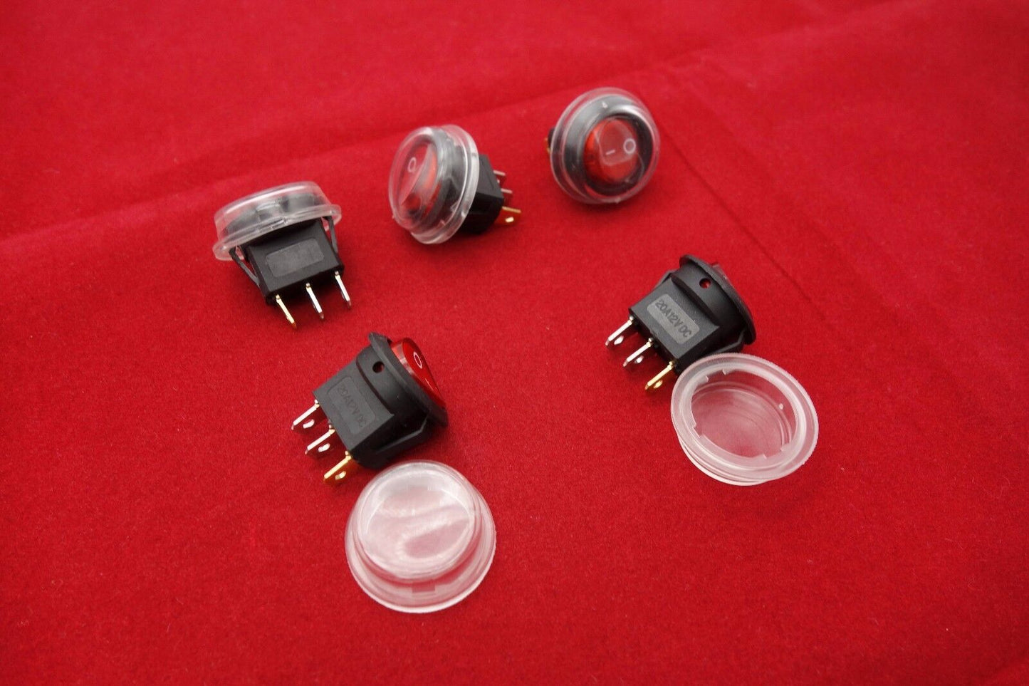 5Pcs 24V Red Illuminated Round 2 Position Rocker Switch with Waterproof Boot