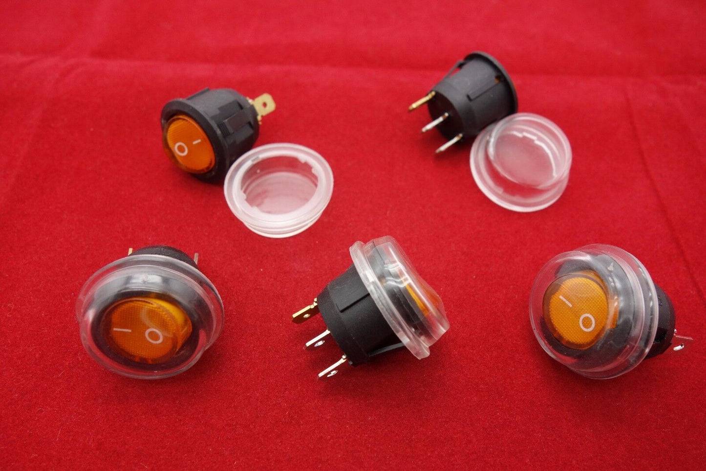 5Pcs 24V Yellow Illuminated Round 2 Position Rocker Switch with Waterproof Boot