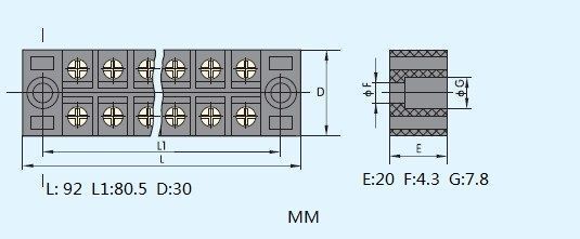 5pcs 6 Position 25A 600V Barrier Dual Row Terminal Block/Strip w/Cover