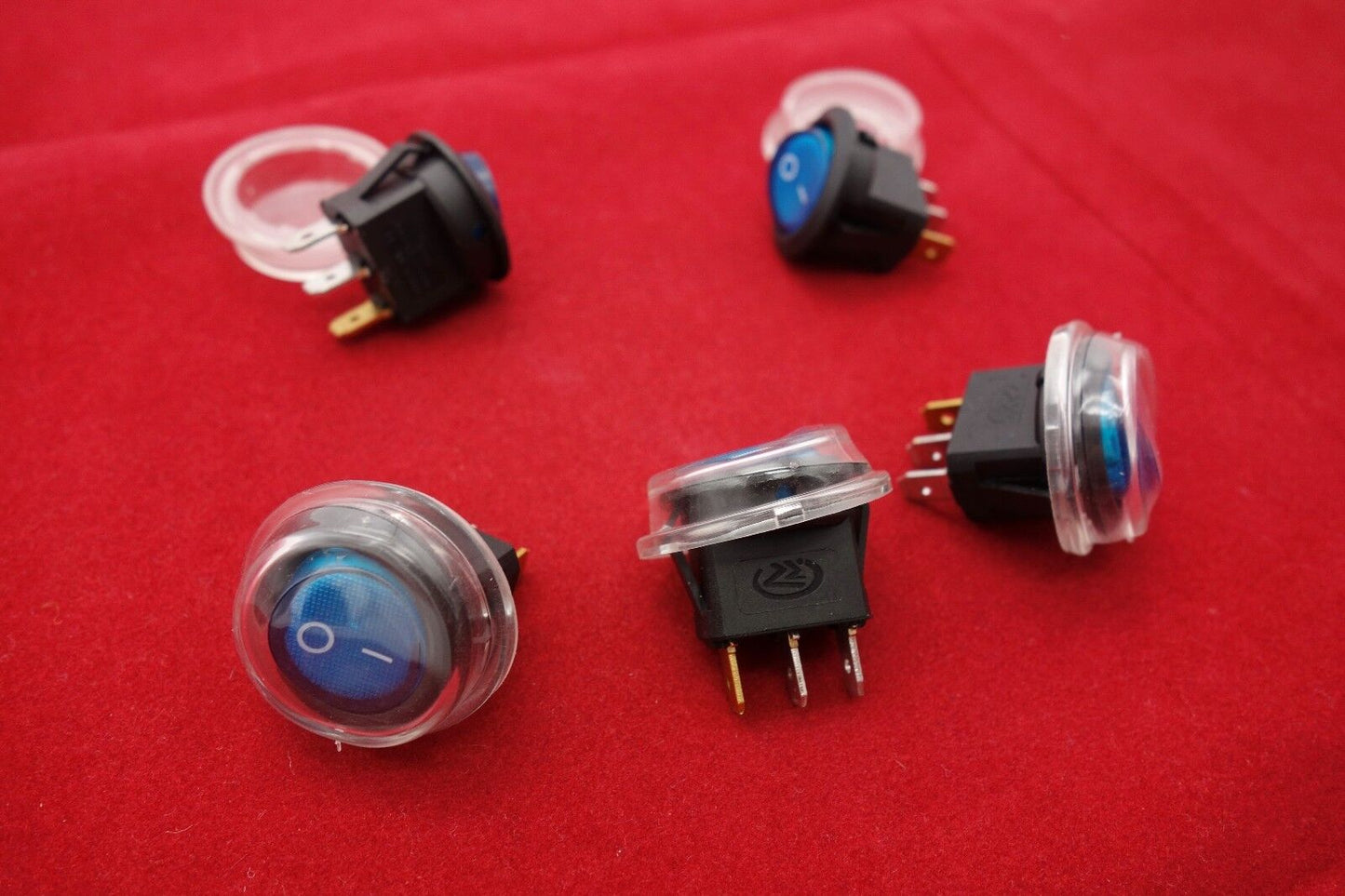 5Pcs ROUND Blue 12V Illuminated 2 Position Boat Rocker Switch Waterproof booted